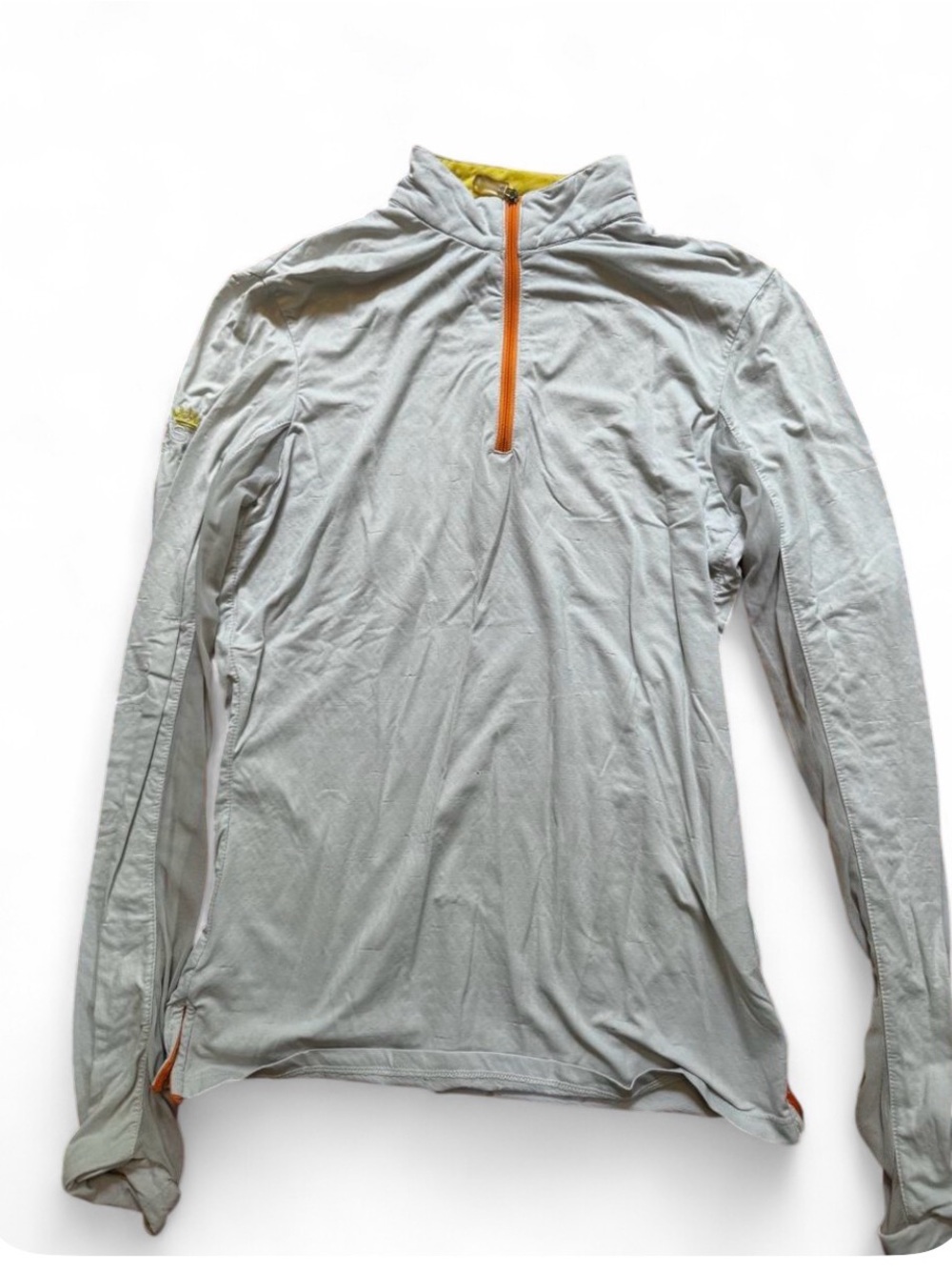 Light Gray Long-Sleeve Quarter‑Zip Performance Tee with Orange Trim
